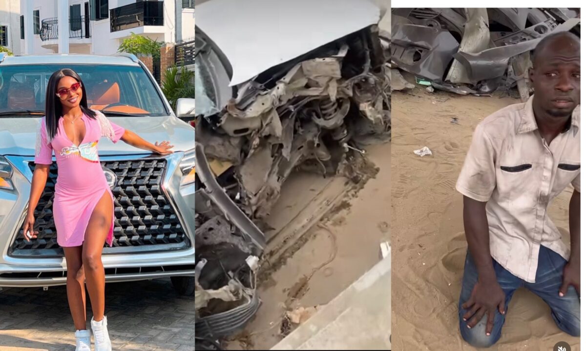 <strong>Popular influencer Ifeoluwa Adegoke cries out after a mechanic crashed her Multi-million Naira SUV</strong>