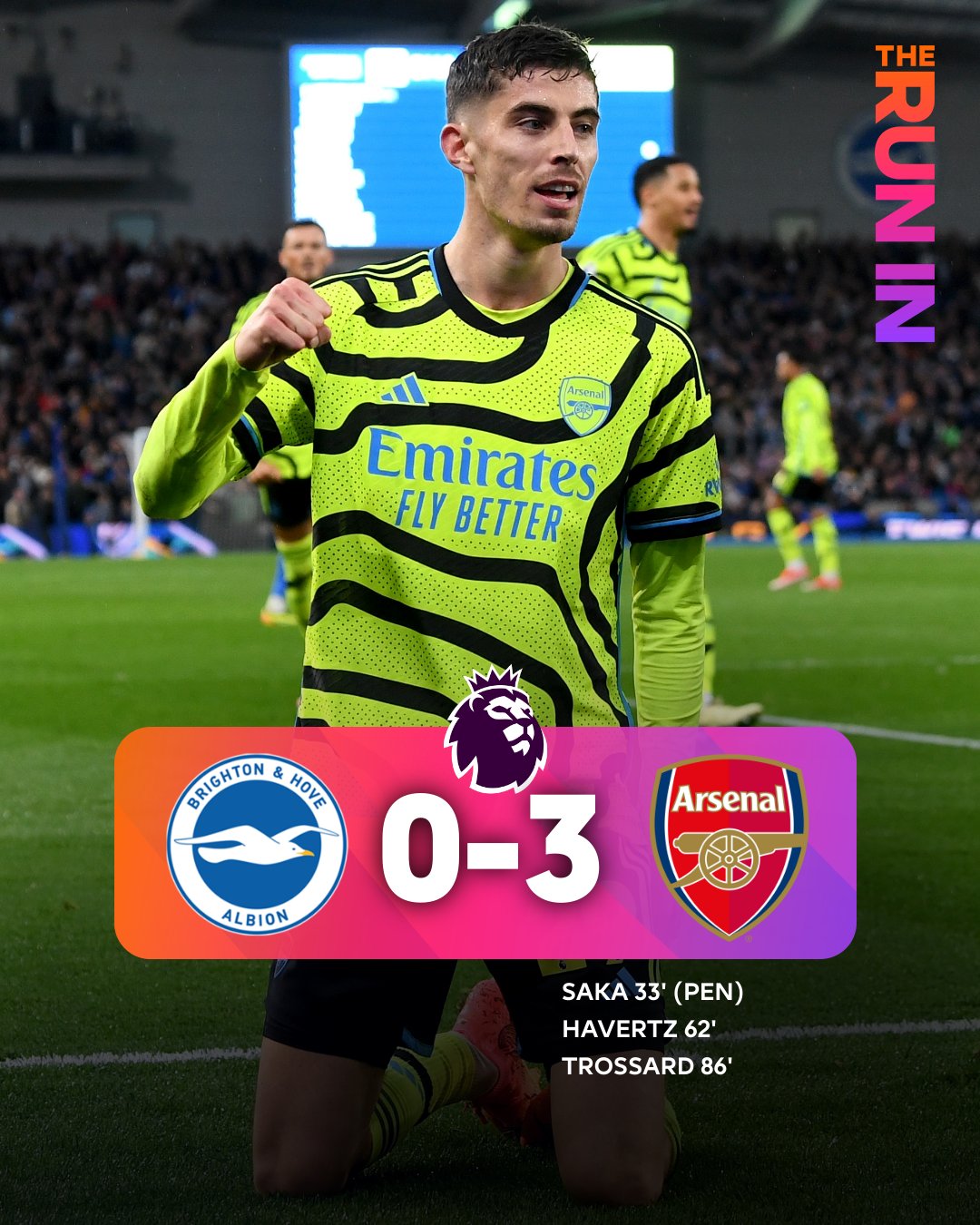 EPL: Arsenal back at summit with win over Brighton