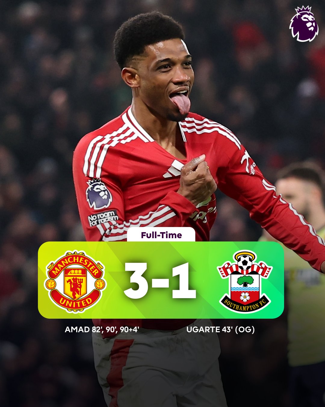 Amad’s heroic hat trick spurs United to victory