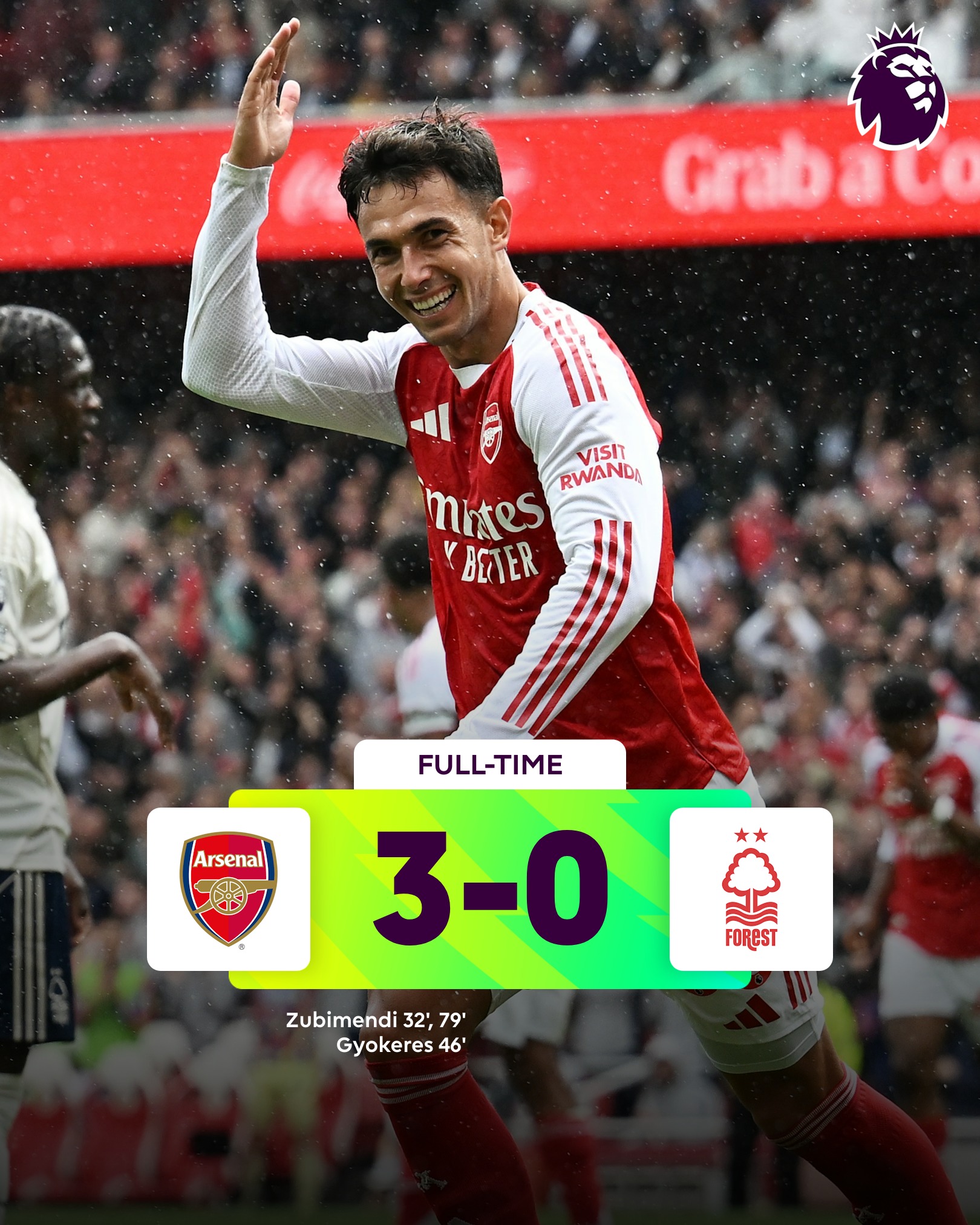 Arsenal move past Liverpool loss with 3-0 win over Forest