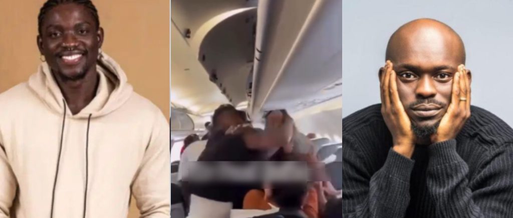 VIDEO: VeryDarkMan, Mr Jollof exchange physical blows inside aircraft