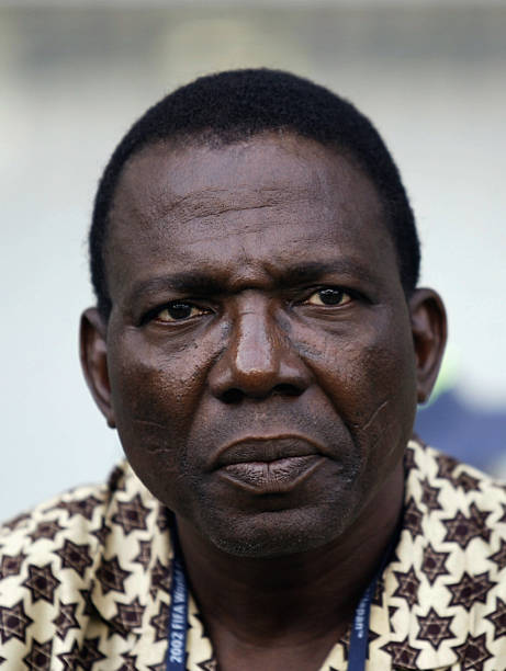 KOBE - JUNE 7:  Portrait of Nigeria coach Adegboye Onigbinde before the FIFA World Cup Finals 2002 Group F match between Sweden and Nigeria played at the Kobe Wing Stadium, in Kobe, Japan on June 7, 2002. Sweden won the match 2-1. DIGITAL IMAGE. (Photo by David Cannon/Getty Images)
